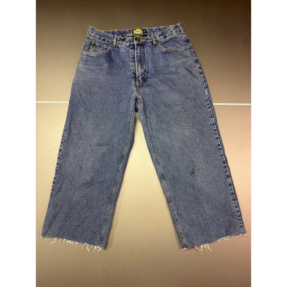 Cabela's‎ Foremost Outfitters Womens 33X22 Blue Denim Raw Hem Crop Jeans